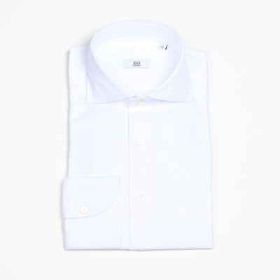 Cutaway Collar Shirt in White Twill