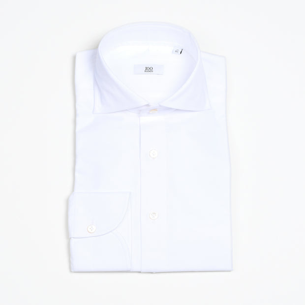 Cutaway Collar Shirt in White Twill