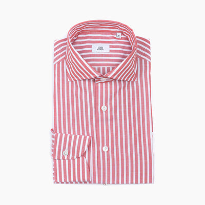 Cotton Linen Cutaway Shirt in light red reverse stripe