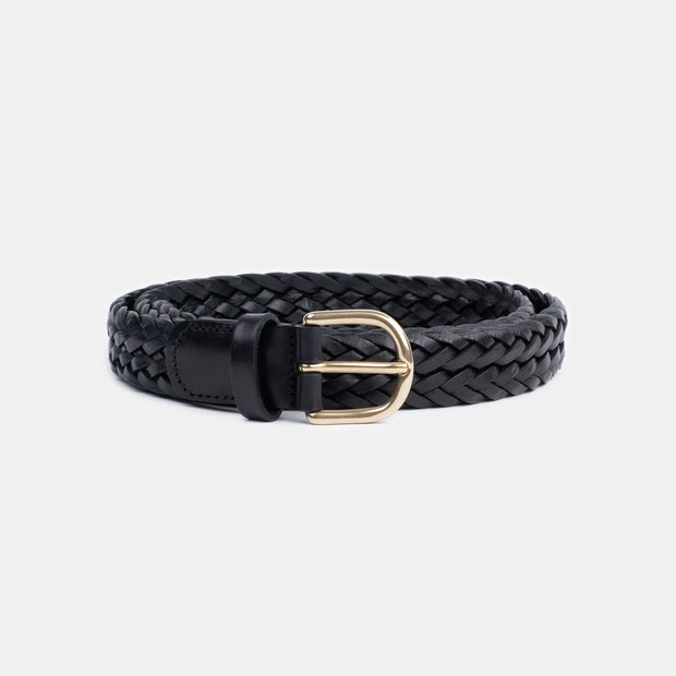 Braided Calf Leather Belt - Black