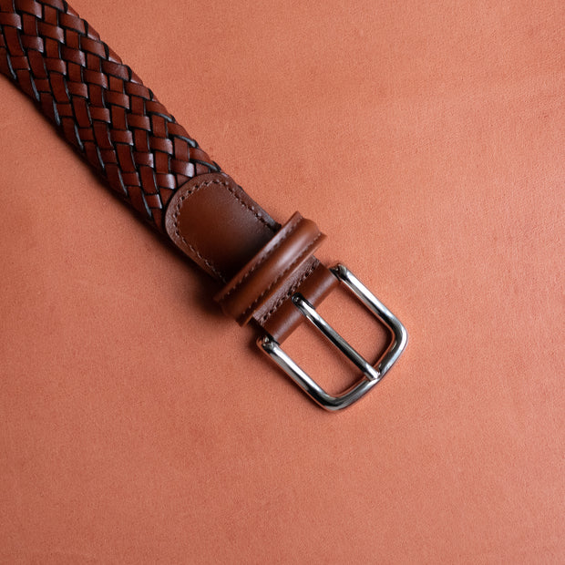 Woven Leather Belt - Tan