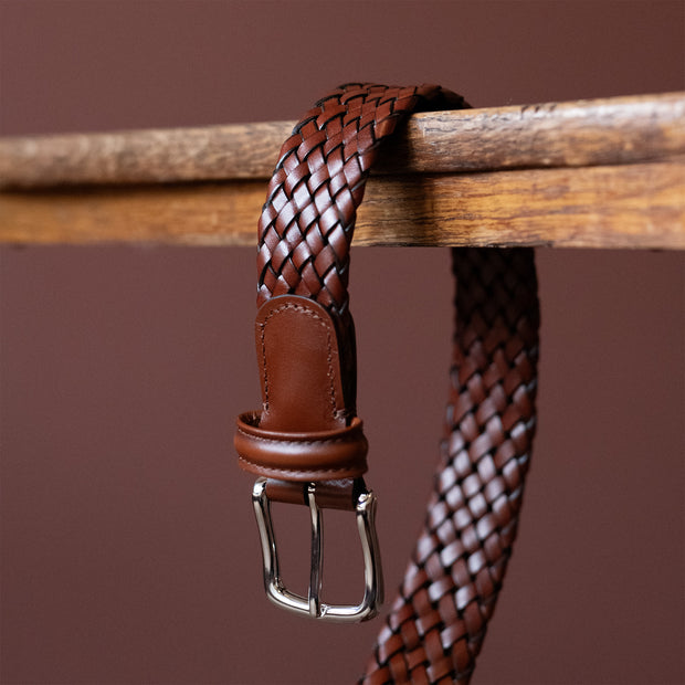 Woven Leather Belt - Tan