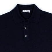 Long Sleeve Knitted Polo in Navy Merino Wool