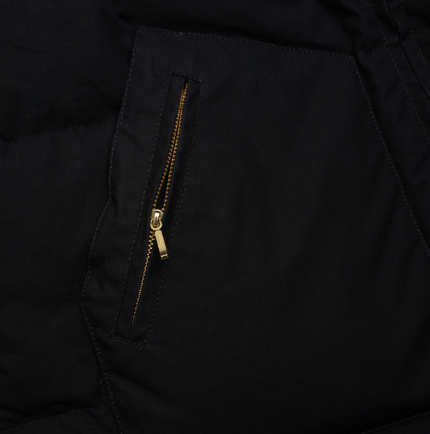 Down Hooded Jacket in Dry Wax Cotton - Black