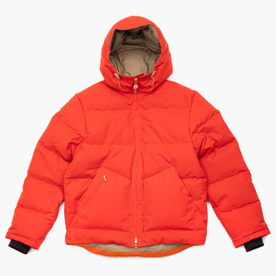 Down Hooded Jacket in Dry Wax Cotton - Orange