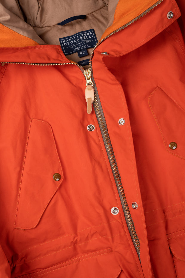 Fisherman Parka in Dry Wax Cotton - Orange