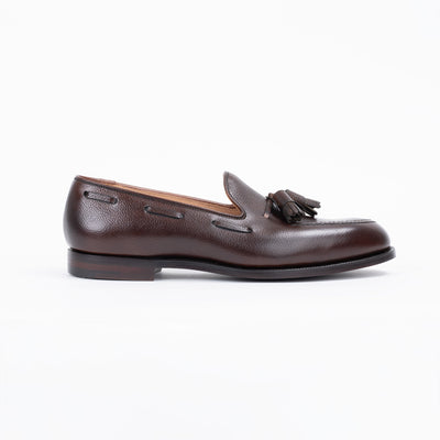 Cavendish 2 Tassel Loafer in Dark Brown Pebble Grain