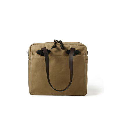 Rugged Twill Tote Bag With Zipper - Tan