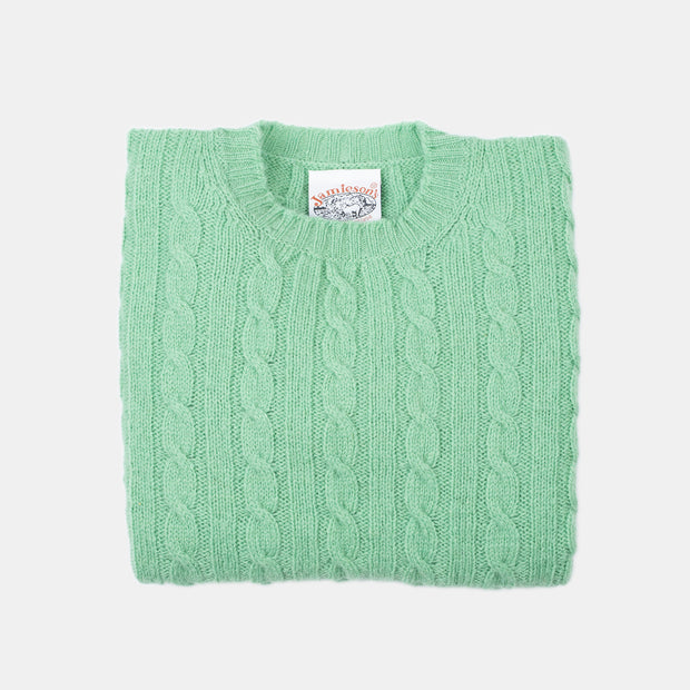 Cableknit Jumper in Shetland Wool - Green