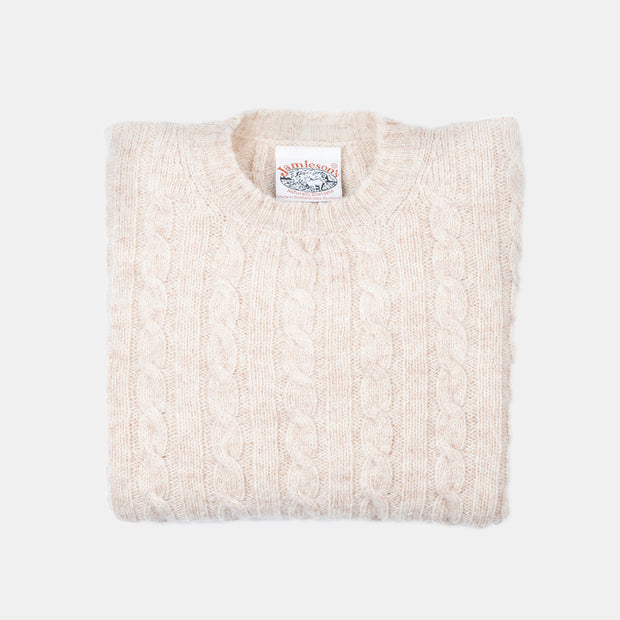 Cableknit Jumper in Shetland Wool - Natural