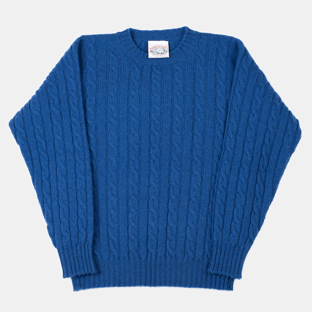 Cableknit Jumper in Shetland Wool - Royal Blue