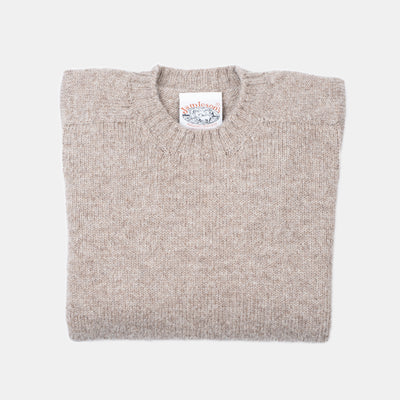 Heavy Crewneck Jumper in Shetland Wool - Beige