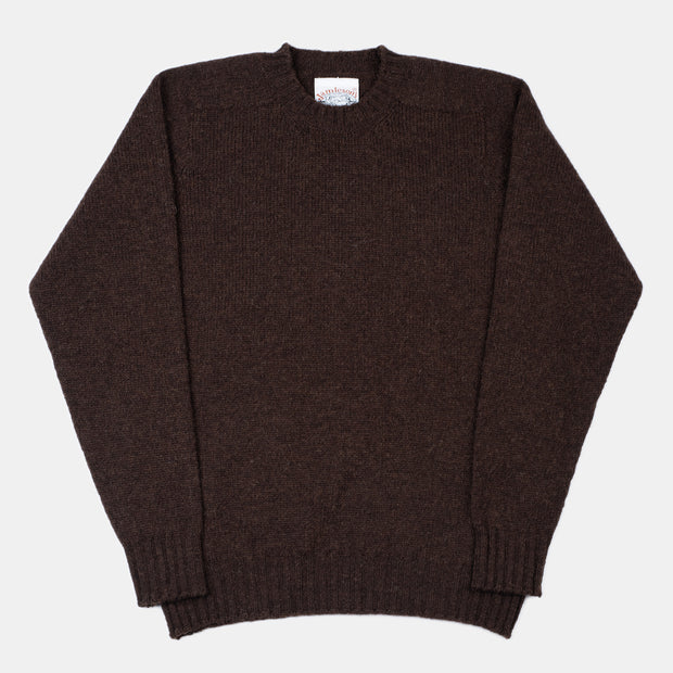 Crewneck Jumper in Shetland Wool - Dark Brown