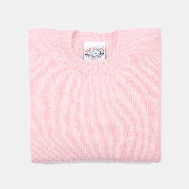 Crewneck Jumper in Brushed Shetland Wool - Light Pink