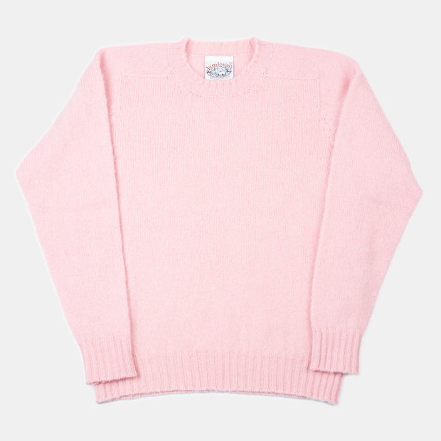 Crewneck Jumper in Brushed Shetland Wool - Light Pink