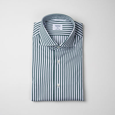 Dress Shirt in Green Stripe Twill