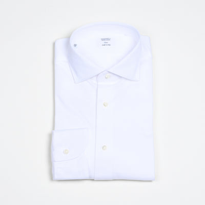 Cutaway Collar Pique Cotton Shirt - White