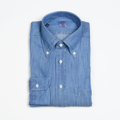 Button-down in Cotton Denim - Washed Indigo