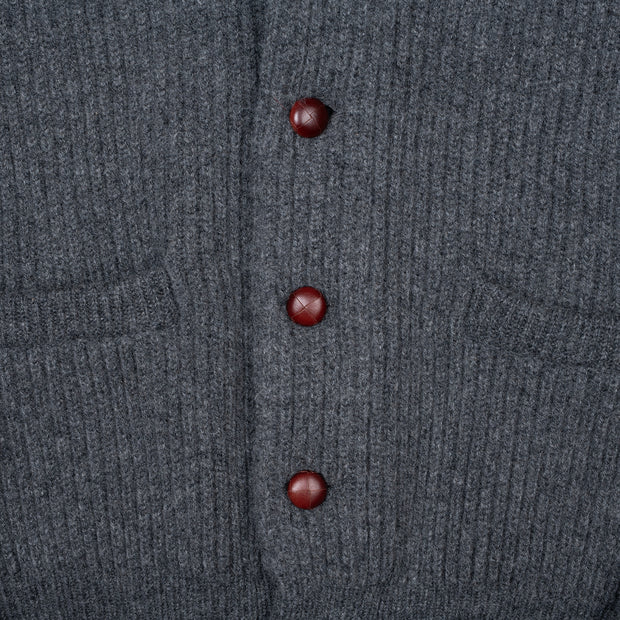 Shawl Collar Cardigan in Geelong Lambswool - Cliff Grey