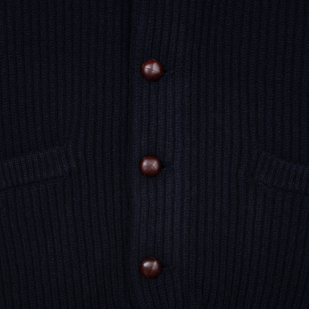 Shawl Collar Cardigan in Geelong Lambswool - Navy