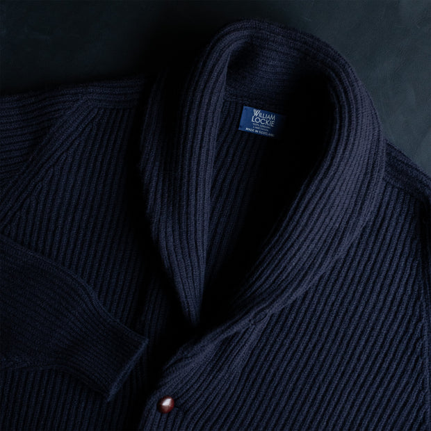 Shawl Collar Cardigan in Geelong Lambswool - Navy